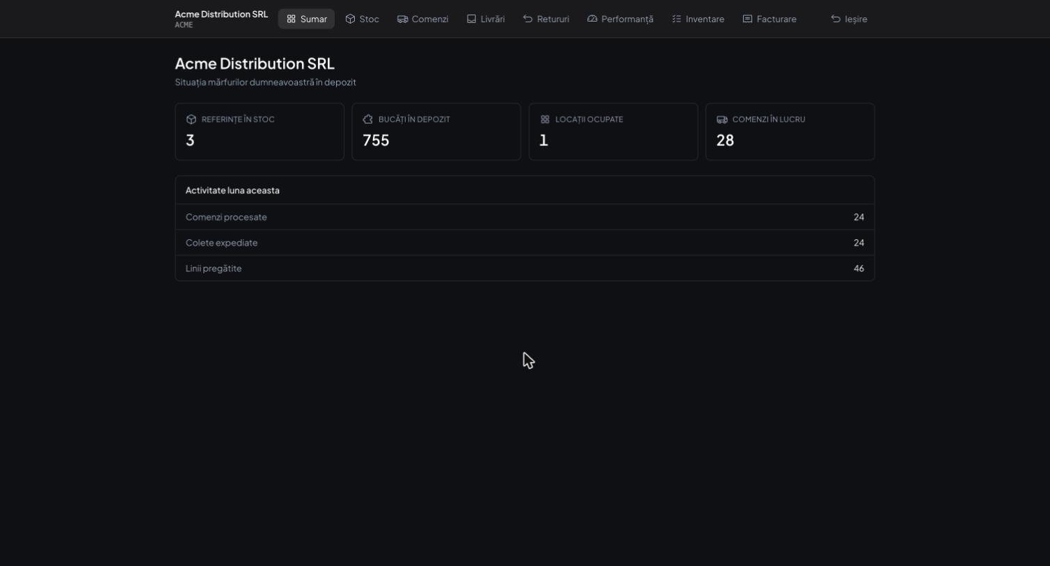 Portalul separat al unui client 3PL